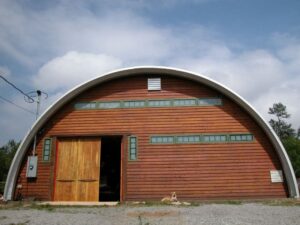 custom wood endwall of Quonset Hut in Alabama