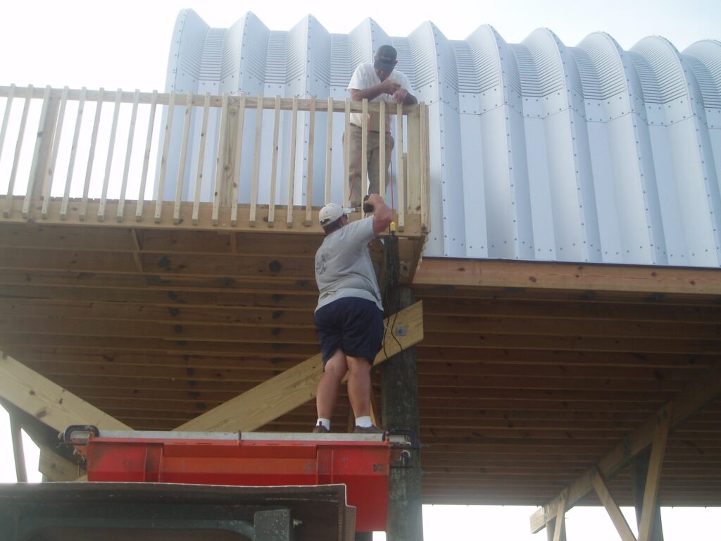 Builders constructing hurricane-ready building in Grand Isle, LA