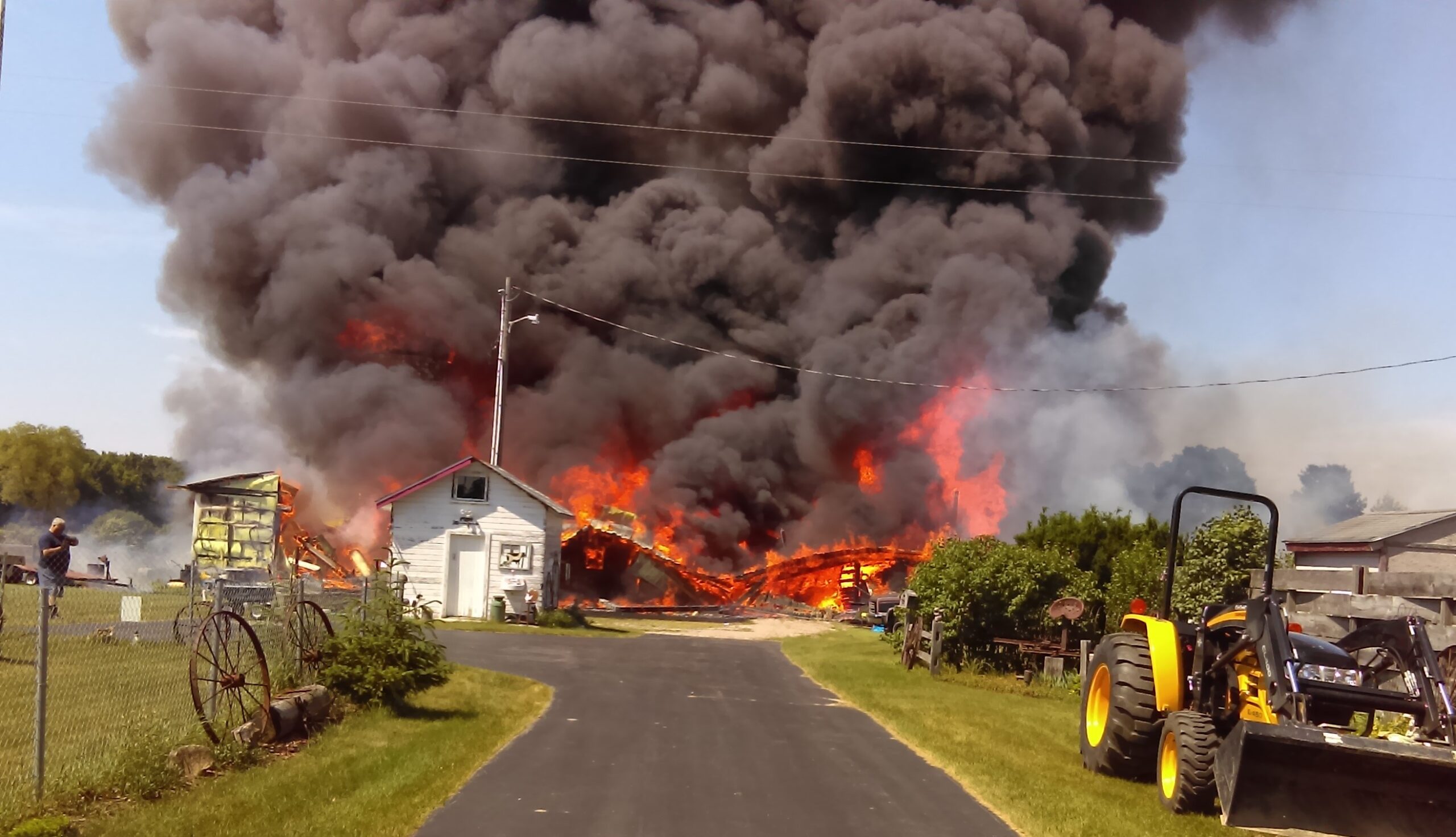 fire destroying old garage in Michigan
