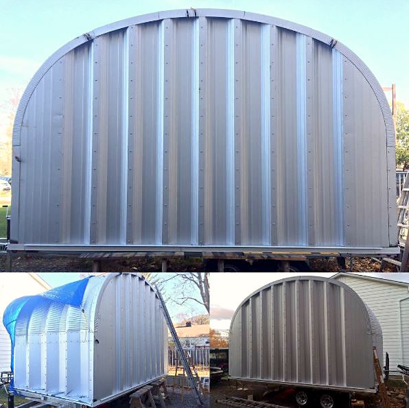 collage of tiny house steel building