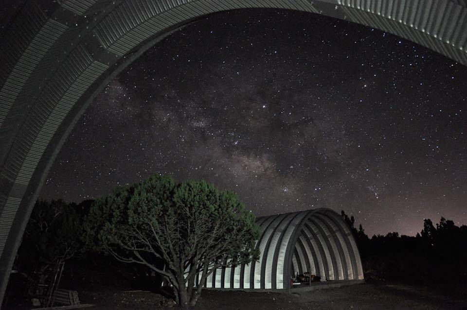 Night sky from the inside of a Q-Model garage