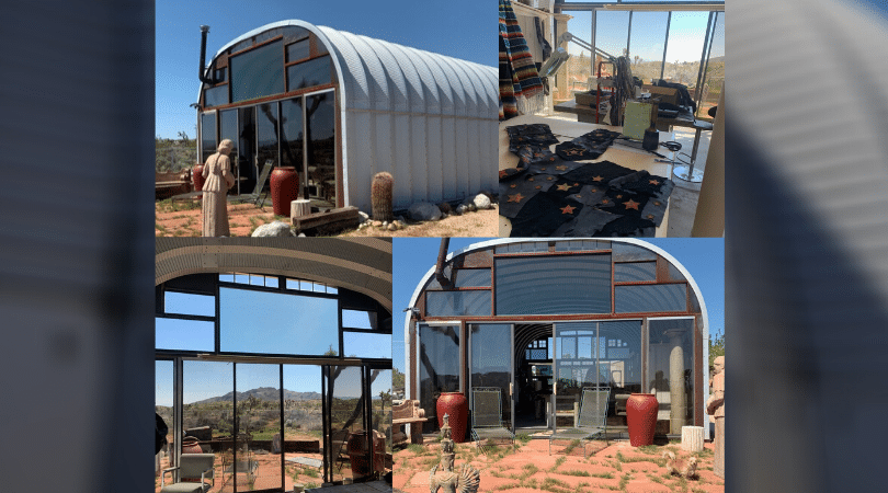 collage of quonset building with window endwalls