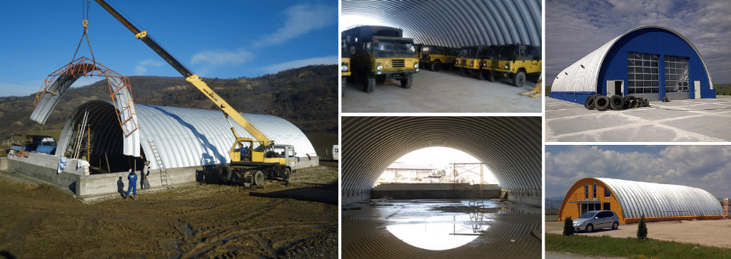 collage of quonset structures 