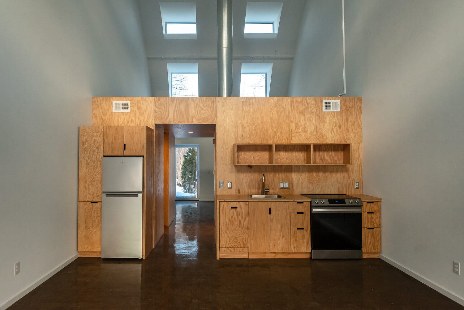 Kitchen inside Quonset building