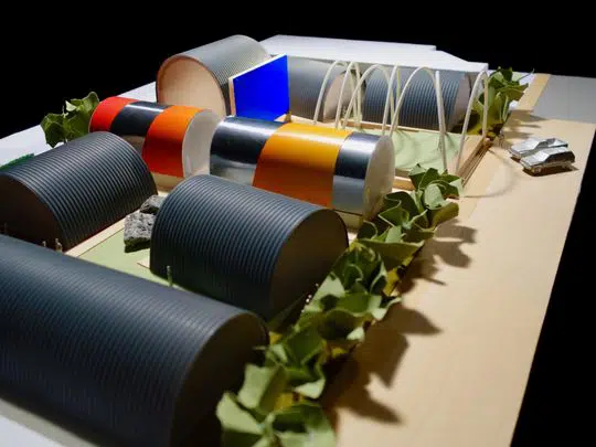 3-D model of planned Quonset hut placement in Detroit.