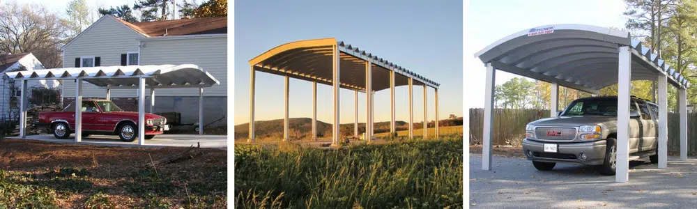 three carport structures