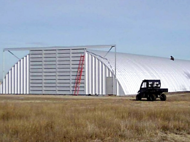 large q model ag storage building with steel endwalls and sliding door