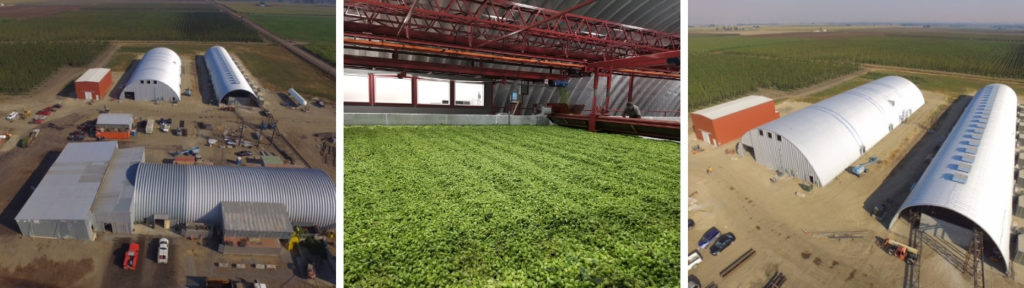 collage of large manufacturing facility on hops farm