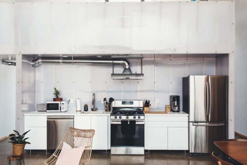 Inside a Quonset home: kitchen area.