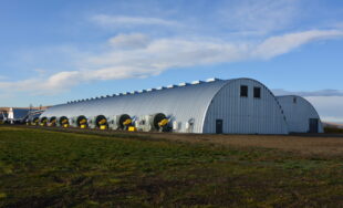 very large multiple steel Q model steel arch style buildings with vents and steel endwalls