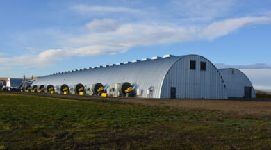 very large multiple steel Q model steel arch style buildings with vents and steel endwalls