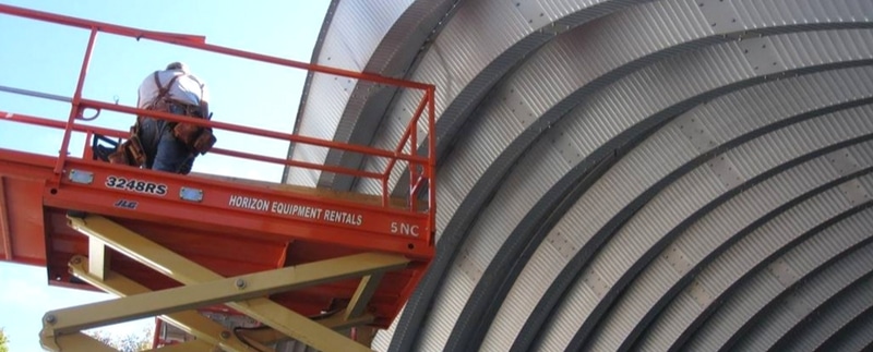 interior of steel arches under construction