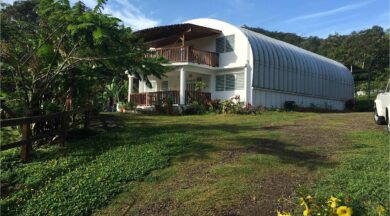 S model steel house with custom endwalls and two covered porches in the forest or Puerto Rico