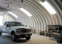 s model steel building with three skylights with truck parked inside