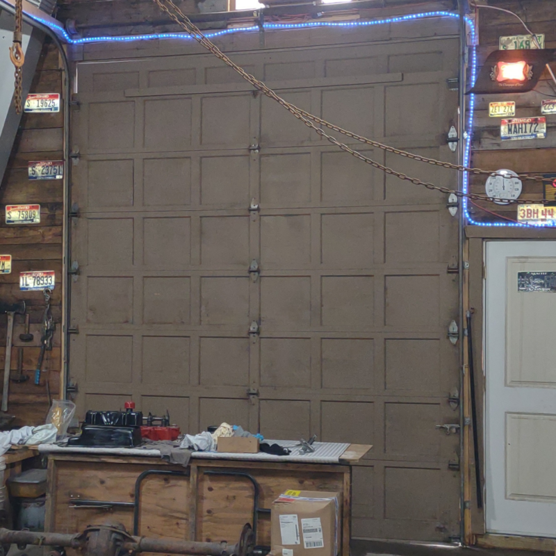inside view of brown garage door